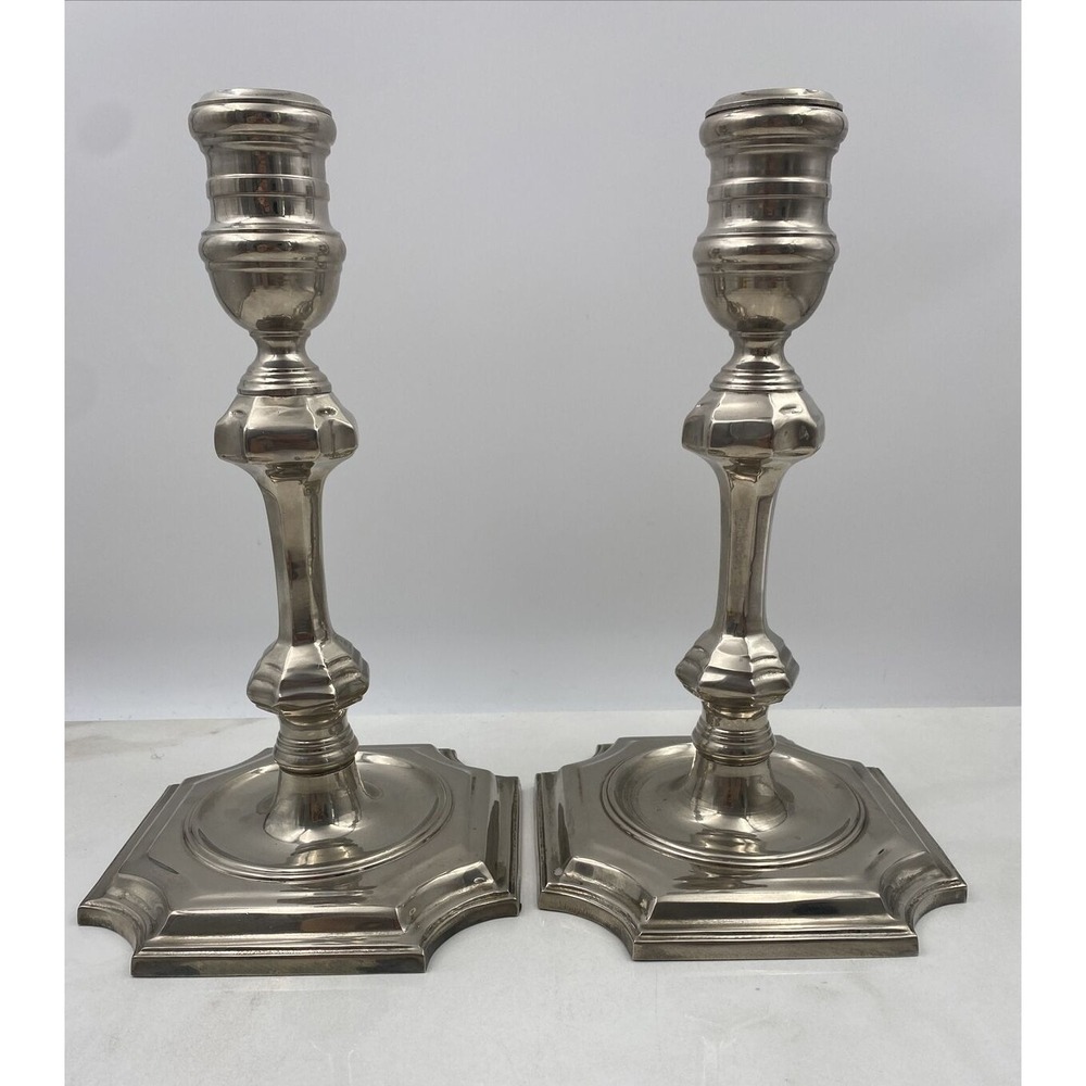 Vtg Chelsea House Candle Stick Holders Silver Plate Metal Heavy Italy 1984 12"